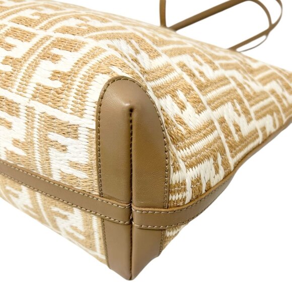 FENDI Vintage Zucca Straw Shoulder Tote Bag Beige Cream FF Logo Raffia [105689] - Picture 7 of 14